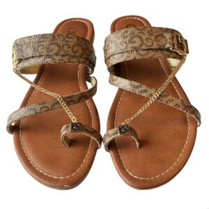 GBG Los Angeles Brown Sandals with Gold Chain Accent - Size 9.5M (678-1)